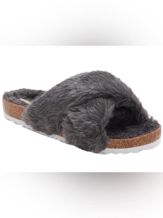 Lucky Brand Shoes - NIB [Lucky Brand] Marana Faux Fur Cork Slide Sandals in Graphite Women’s Sz 5.5
